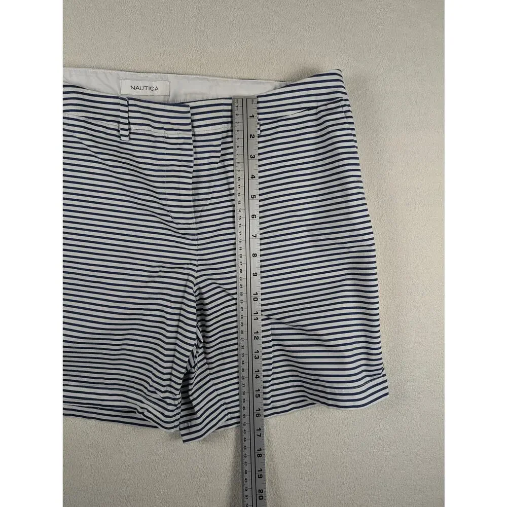 NAUTICA‎ Navy Blue White Stripe Cotton Stretch Nautical Women's Shorts size 14
